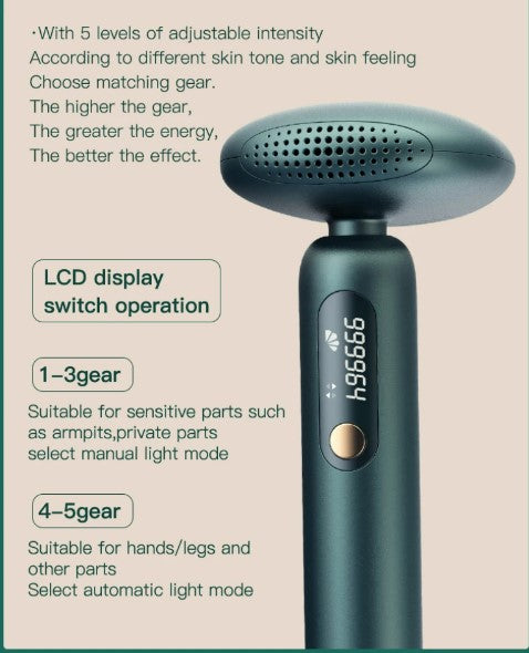 Handheld Photon Flash Laser Depilatory 5 Gears Hair Removal Machine - Green