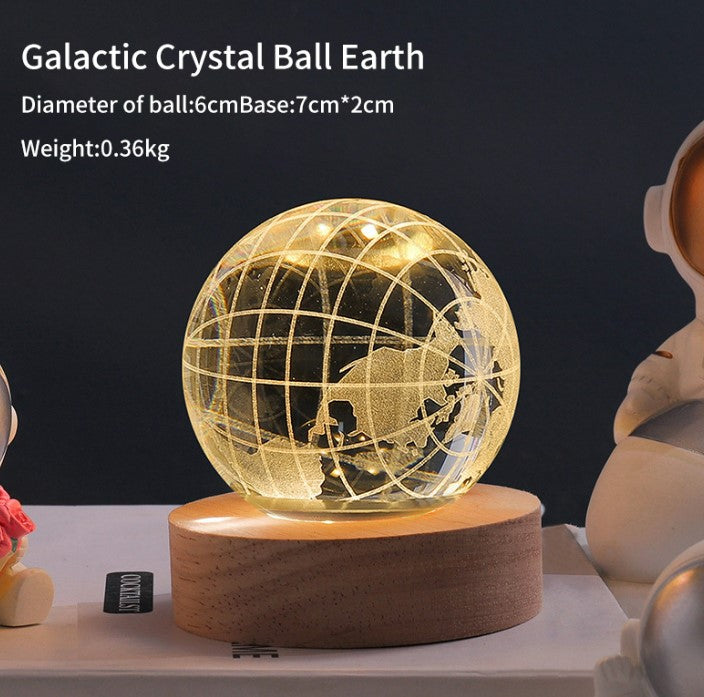 Luminous Crystal Ball Galaxy Night Light Decoration 3D Laser Carved - Earth