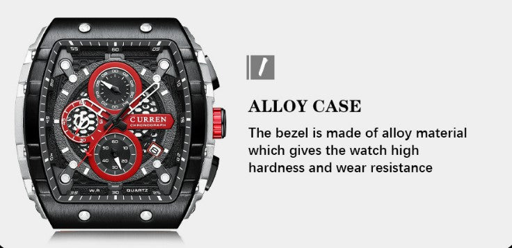 CURREN 8442 Men's Waterproof Six Needle Quartz  Multifunctional Watch Men's Watch - Red