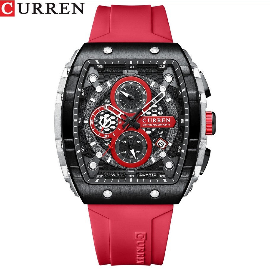 CURREN 8442 Men's Waterproof Six Needle Quartz  Multifunctional Watch Men's Watch - Red