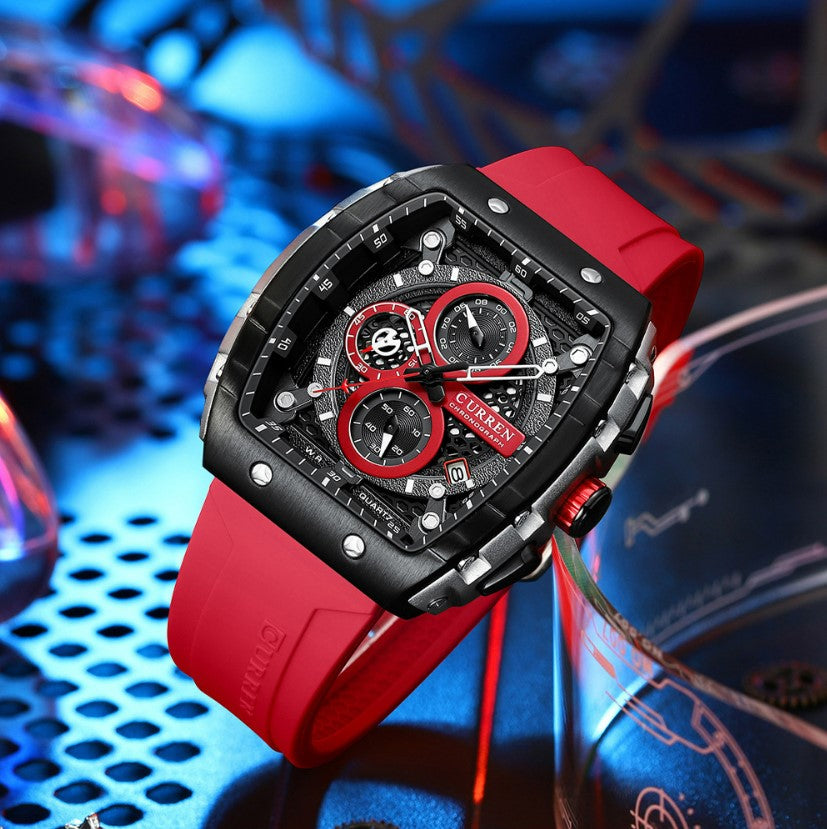 CURREN 8442 Men's Waterproof Six Needle Quartz  Multifunctional Watch Men's Watch - Red
