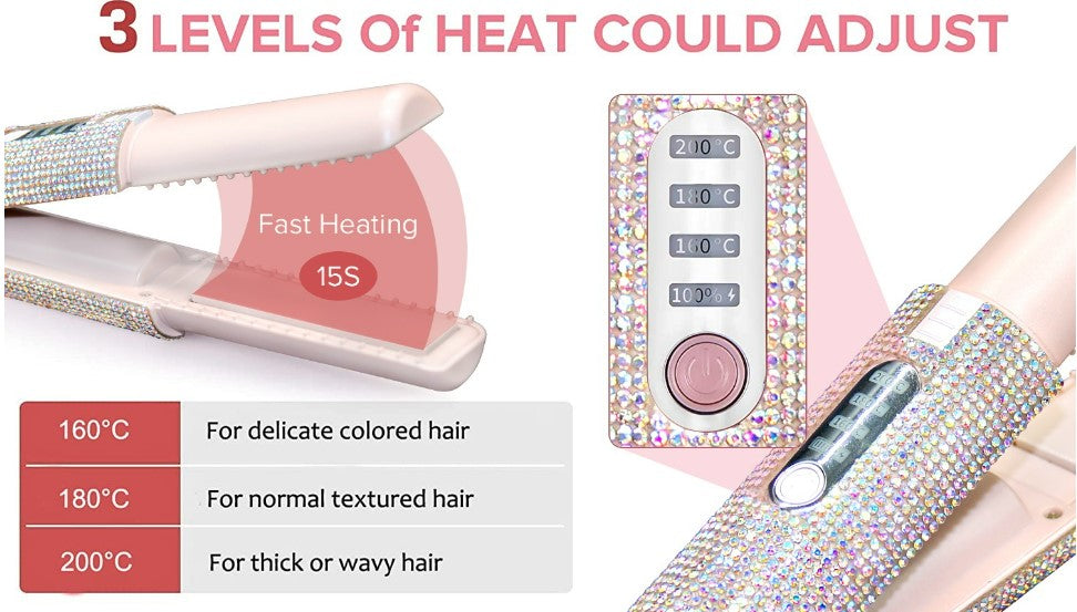 Electric USB Hair Straightening Brush Multifunctional Hair Curler Comb Styler - Pink