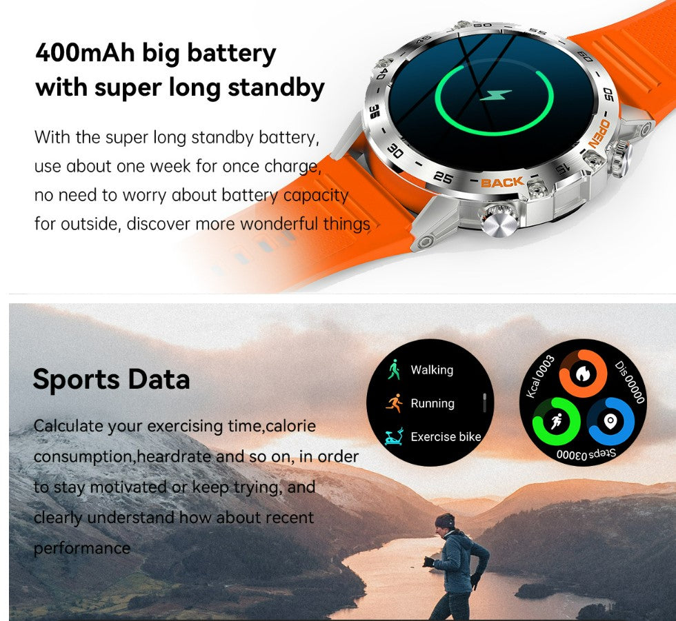 Smart Watch K52 Watches Men Wome Sports Fitness Modes Bluetooth Call Health Monitor 400mah 1.39Inch HD Smartwatch - Black