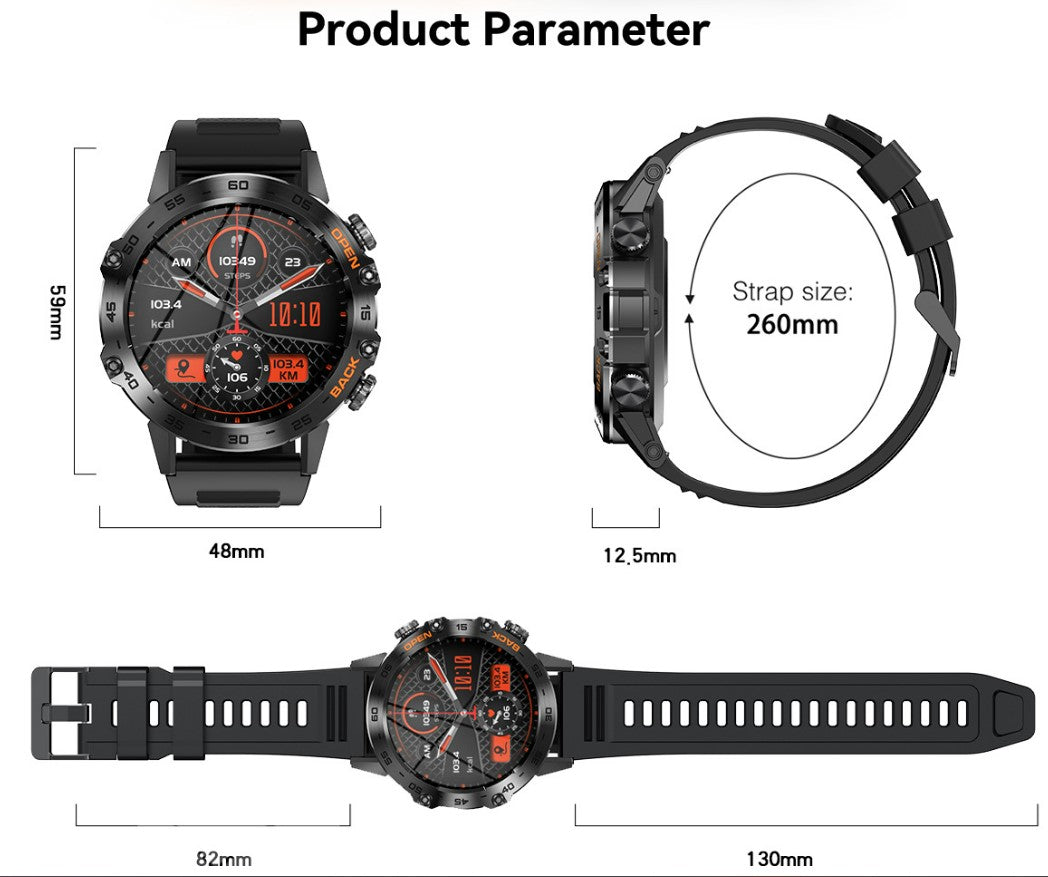Smart Watch K52 Watches Men Wome Sports Fitness Modes Bluetooth Call Health Monitor 400mah 1.39Inch HD Smartwatch - Black