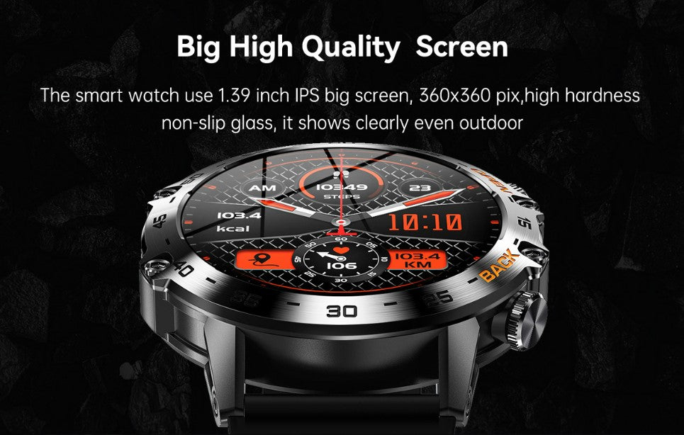 Smart Watch K52 Watches Men Wome Sports Fitness Modes Bluetooth Call Health Monitor 400mah 1.39Inch HD Smartwatch - Black