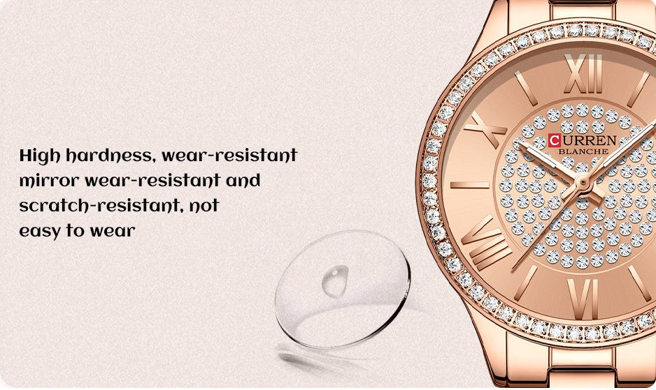 CURREN Ladies Watch Fashion Steel Band Watch - Rose Red