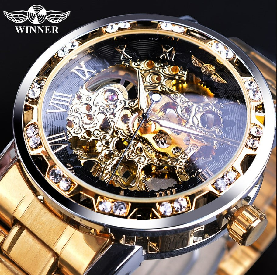 Winner Golden Watches Classic Rhinestone Clock - Golden