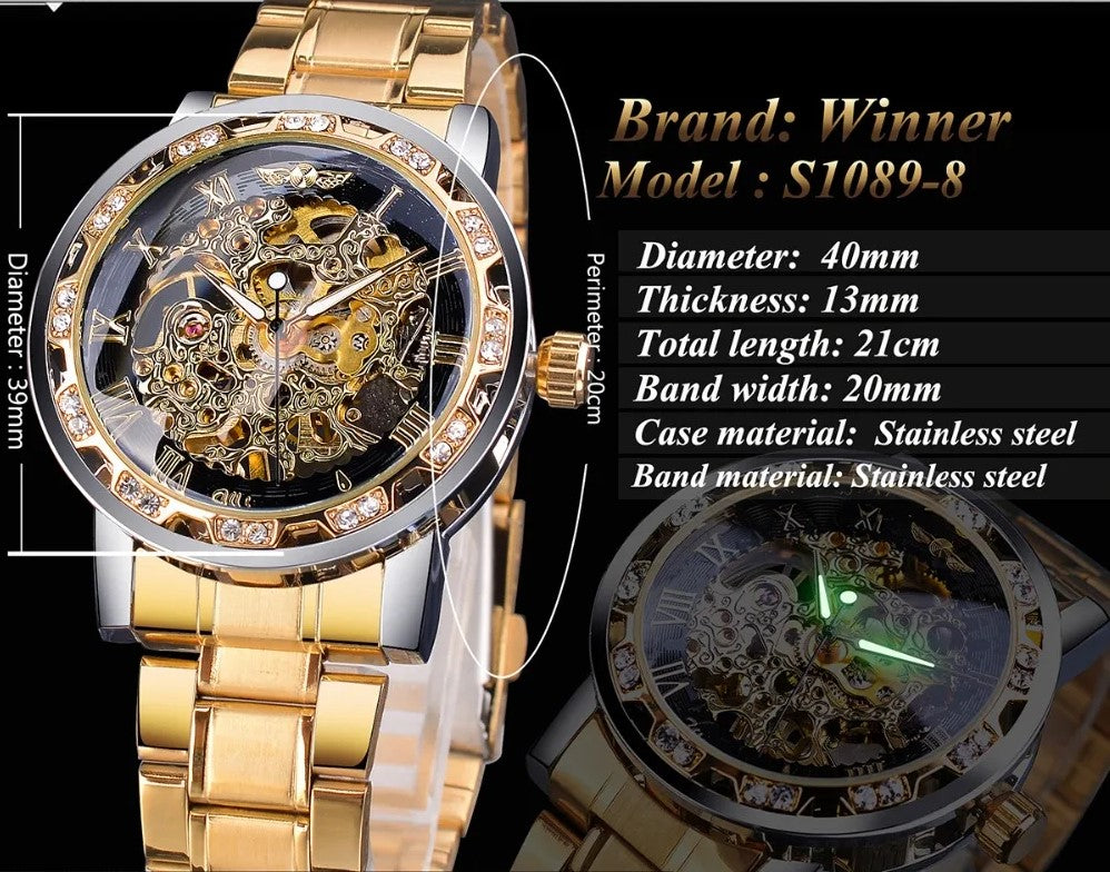 Winner Golden Watches Classic Rhinestone Clock - Blue