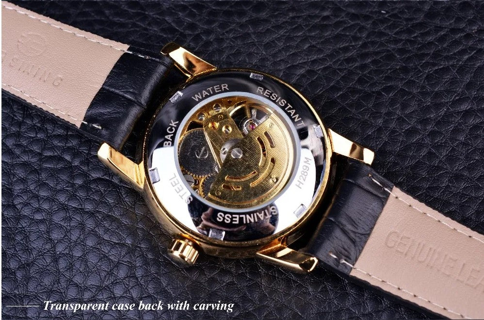 Forsining Hollow Engraving Skeleton Casual Designer Brand Automatic Watches - Black