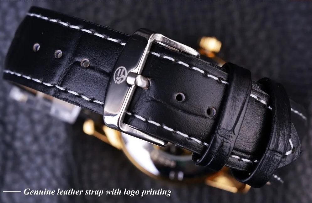 Forsining Hollow Engraving Skeleton Casual Designer Brand Automatic Watches - Black