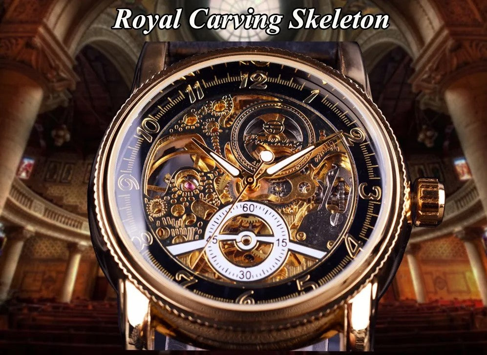 Forsining Hollow Engraving Skeleton Casual Designer Brand Automatic Watches - Black Silver