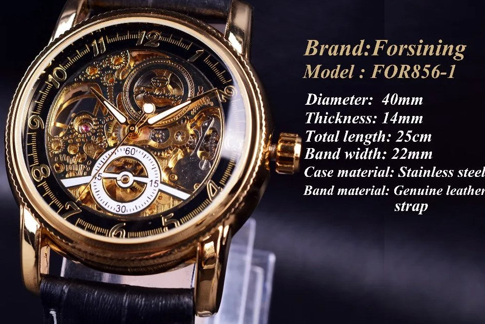 Forsining Hollow Engraving Skeleton Casual Designer Brand Automatic Watches - Black Silver
