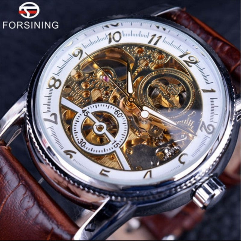 Forsining Hollow Engraving Skeleton Casual Designer Brand Automatic Watches - Black Silver