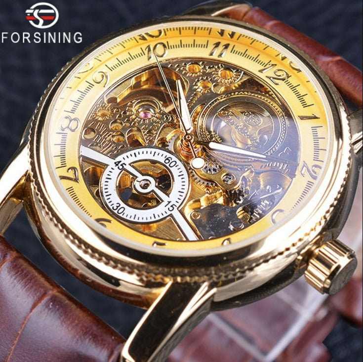 Forsining Hollow Engraving Skeleton Casual Designer Brand Automatic Watches - Golden