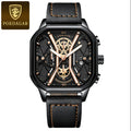 POEDAGAR Luxury Wristwatches Chronograph Leather Quartz Men's Watches - Black Gold