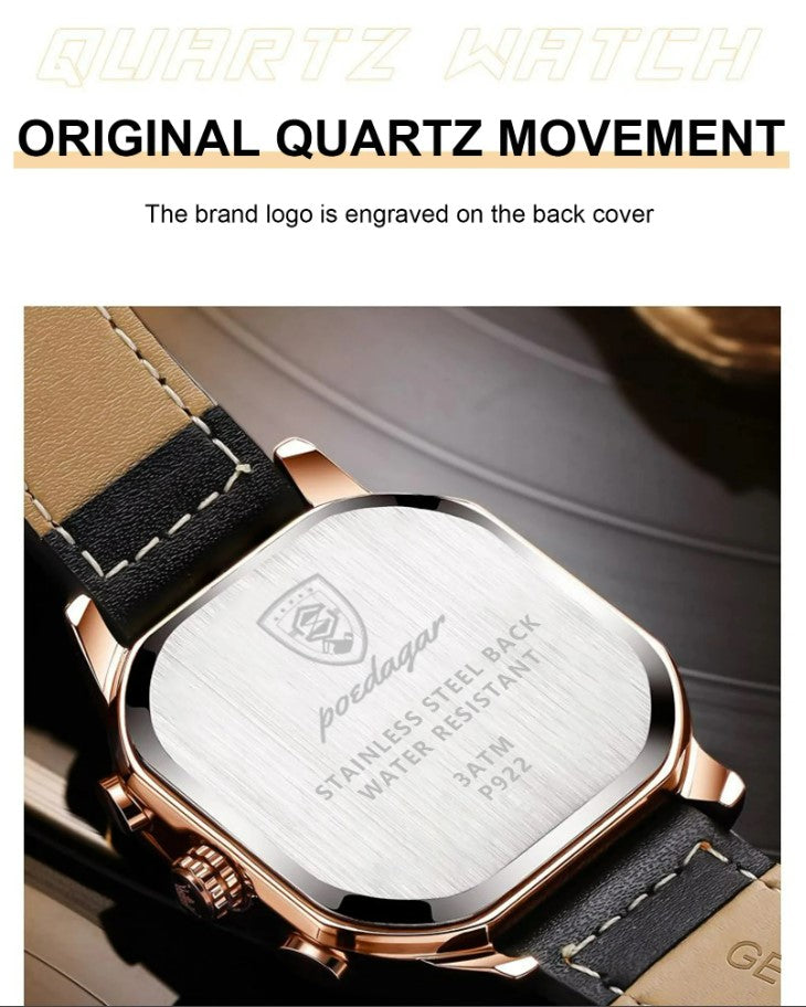 POEDAGAR Luxury Wristwatches Chronograph Leather Quartz Men's Watches - Gold