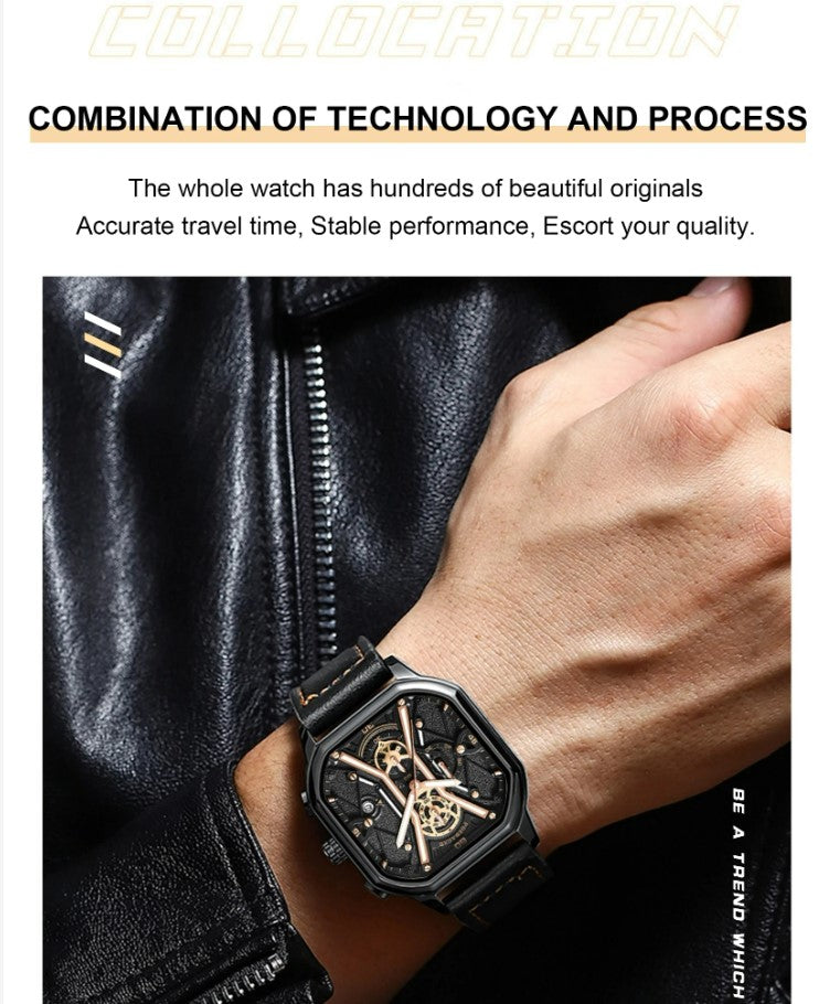 POEDAGAR Luxury Wristwatches Chronograph Leather Quartz Men's Watches - Gold