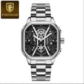 POEDAGAR Luxury Wristwatches Chronograph Leather Quartz Men's Watches - Silver
