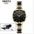NIBOSI Luxury Ceramic Ladies Bracelet Watches - Gold Black