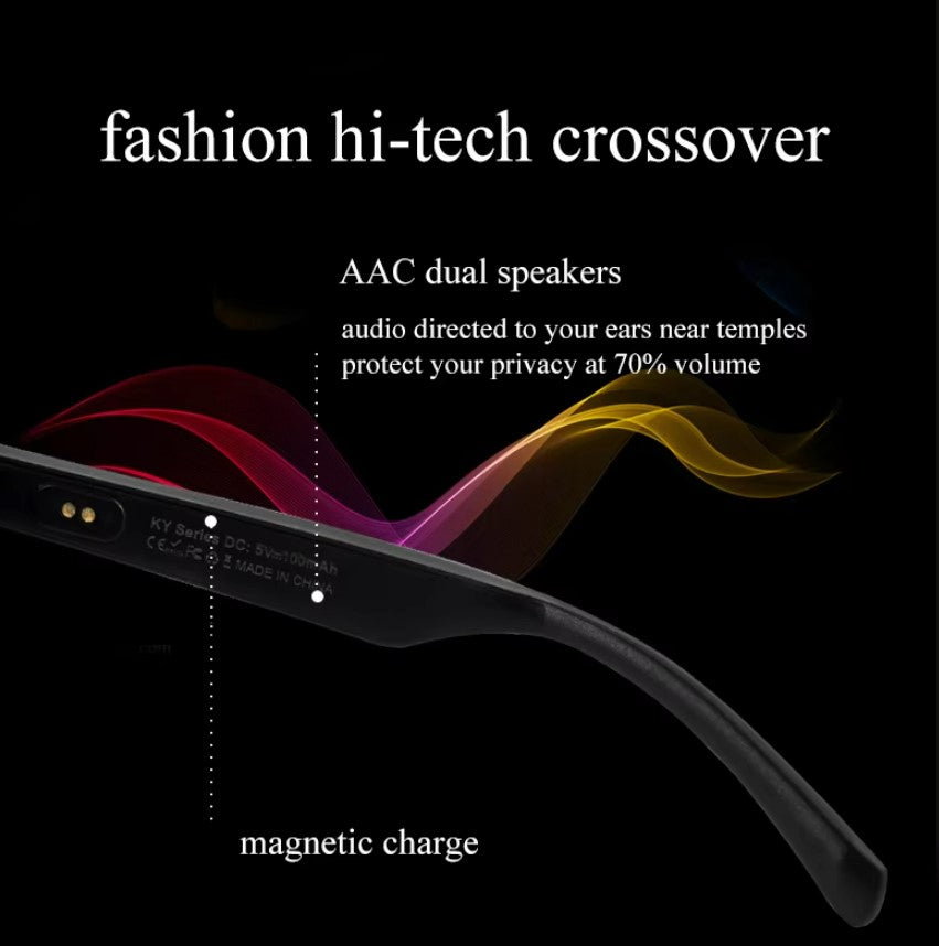 Smart Glasses - Semi-Open Bluetooth Glasses, music, call, voice control sports Sunglasses - Black