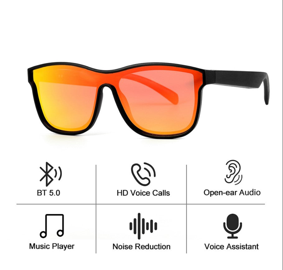 Smart Glasses - Semi-Open Bluetooth Glasses, music, call, voice control sports Sunglasses - Black