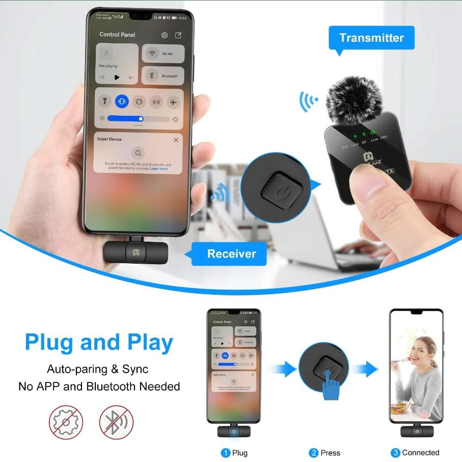 PULUZ Wireless Lavalier Microphone for Mobile Phone - 2 Type C